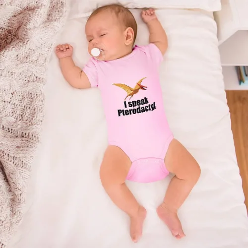 Vista 4 de Body de bebé personalizado I Speak Pterodáctilo Dinosaurio Volador Jurásico Animal Algodón