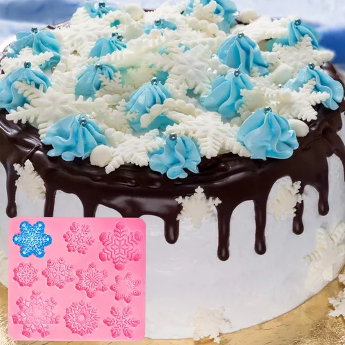 Vista 5 de Boao Molde de silicona de copo de nieve de Navidad, molde de fondant de caramelo de chocolate para hornear, molde de postre para decoración