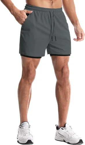 Vista 3 de Aolesy Pantalones cortos de gimnasio para hombre con forro de 5 pulgadas7 pulgadas, ligeros, pantalones cortos de malla para entrenamiento atlético