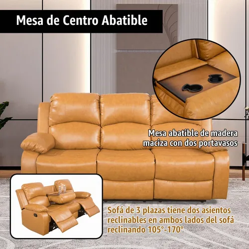 Vista 3 de Juego de sofá reclinable manual de cuero para sala de estar, juego de sofá reclinable, juego de sofá de cuero para sala de estar, salón, club