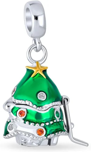 Vista 2 de Christmas Tree Hidden Santa Claus Holiday Christmas Red Santa Claus Dangle Charm Bead For Women For Teen Enamel .925 Sterling Silver Fits European