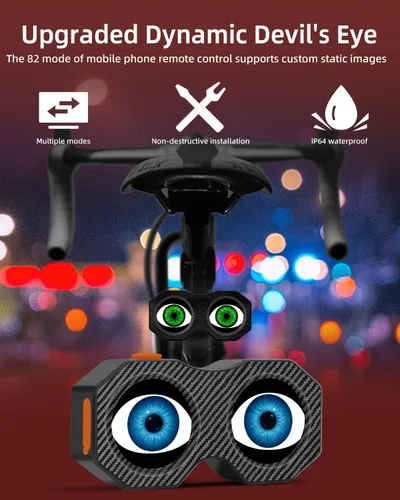 Vista 2 de Demon Eyes - Luz trasera para bicicleta, luces traseras programables impermeables con 82 preajustes, lámpara trasera LED recargable USB-C