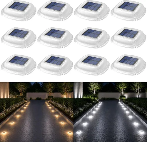 Vista 9 de Lacasa Solar Deck Lights, 4 Pack Dock Step Driveway Pathway Garden Lights Cool White & Warm White