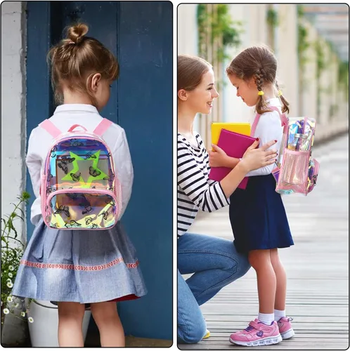 Vista 8 de Mochila con estampado de mariposas Mochila transparente resistente Estadio Bolsa de libro escolar transparente Bolsa de malla de PVC Bolsas