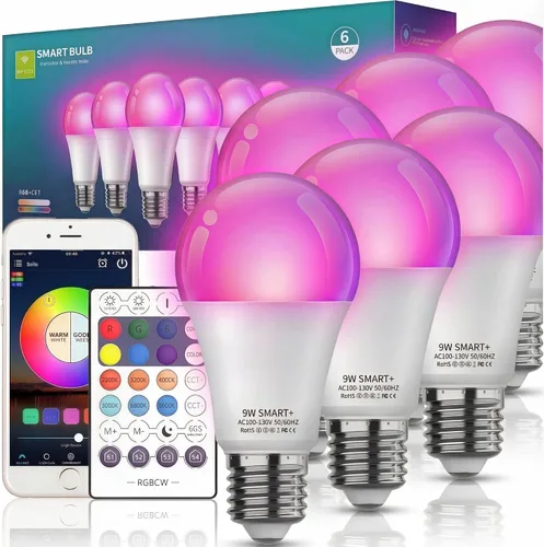Vista 10 de Bombillas inteligentes con control remoto, bombilla LED multicolor regulable que cambia de color, funciona con Alexa y Google Home, bombilla WiFi
