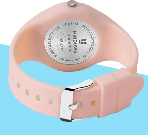 Vista 4 de PINDOWS Women Analog Quartz Wrist Watch with Silicone Strap for Young Women Students Easy Read Waterproof Unisex Luminous Dial