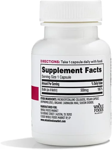 Vista 2 de 365 by Whole Foods Market, Cápsulas vegetarianas de biotina, 500 MCG, 60 CT