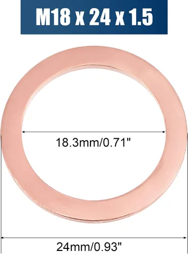 Vista 3 de uxcell Anillo de sellado plano de cobre M18 x 0.945 in x 0.059 in para tuerca de tornillo
