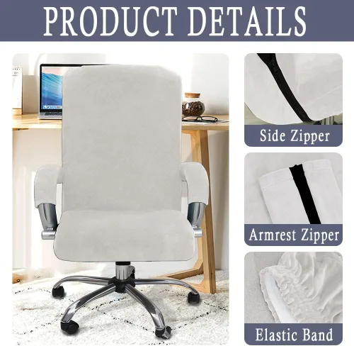 Vista 3 de ITFRO Funda para silla de oficina de 3 piezas con fundas para reposabrazos, funda de terciopelo blanco para silla de escritorio de computadora