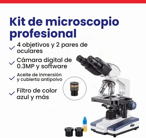 Vista 7 de AmScope Serie B120 Microscopio compuesto binocular LED para estudiantes y profesionales - Aumento 40X a 2500X - Incluye cámara USB 2.0 de 0.3MP