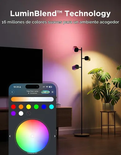Vista 3 de Lámpara de pie Govee en forma de árbol compatible con Matter, 3 luces giratorias con tecnología LuminBlend, lámpara de pie con 64 escenas dinámicas