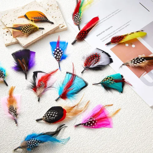 Vista 3 de Kenning 39 plumas de sombrero surtidas para sombreros coloridos reales para manualidades, decoración de boda, hombres y mujeres, aprox. 3.1-4.3 in
