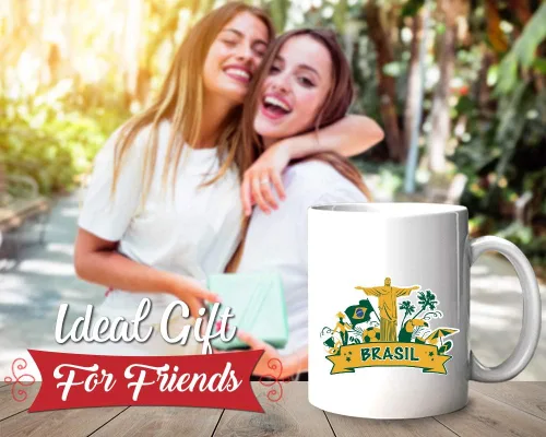 Vista 2 de Taza de café de Brasil de 11 onzas, bandera de Brasil, Río de Janeiro, fútbol, fútbol Art Deco, estatua de recuerdo para viajeros, hombres
