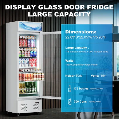 Vista 4 de 11 Cu.ft White Commercial Display Refrigerator Cooler,Glass Door Beverage Refrigerators with LED Light and 5 Shelves