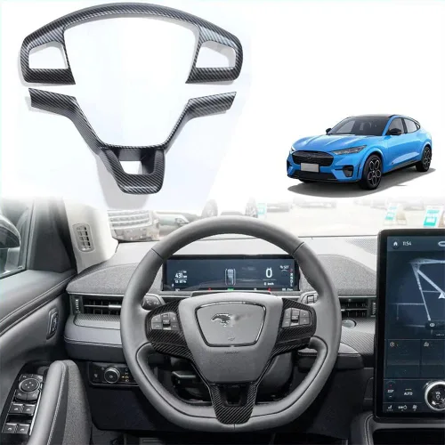 Vista 7 de BestEvMod para la cubierta de pegatinas de la consola central del Mach E, accesorios compatibles con Mustang Mach-E 2021-2025 (fibra de carbono)