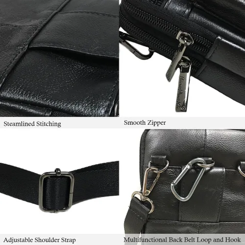 Vista 7 de Cuero Genuino Hombres Wasit Pack Con Correa De Cinturón De Hombro Bolsa De Teléfono Celular Style1-Negro