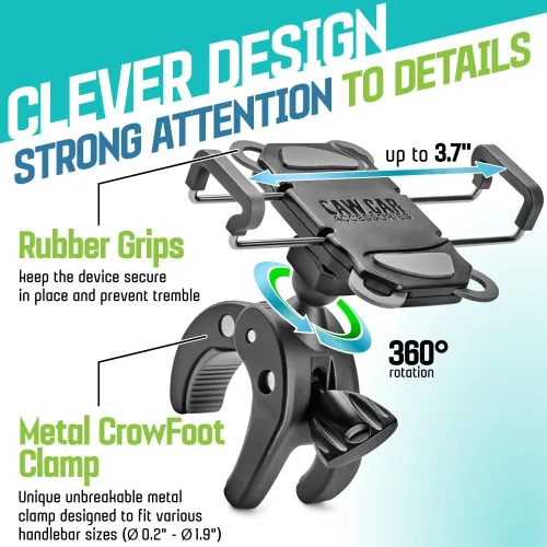 Vista 5 de Crowfoot Soporte para teléfono para bicicleta y motocicleta, Soporte de metal resistente.