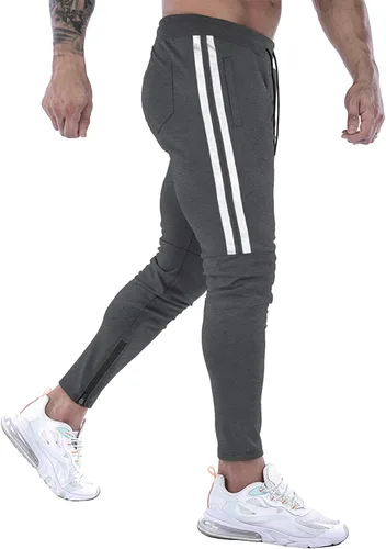 Vista 4 de DIOTSR Pantalones deportivos de entrenamiento para hombre, pantalones de correr ajustados para hombre, pantalones deportivos de gimnasio a rayas