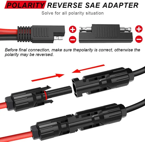 Vista 5 de ELECTOP Cable de conector de panel solar, conector SAE de 10 AWG a conectores solares macho y hembra, cable de extensión fotovoltaica para panel