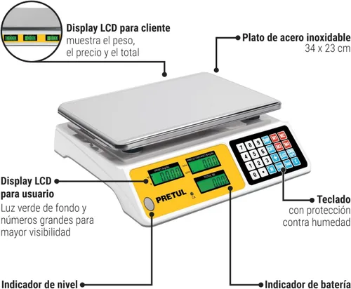 Vista 5 de Báscula electrónica Pretul 88.2 lbs de capacidad multifunción