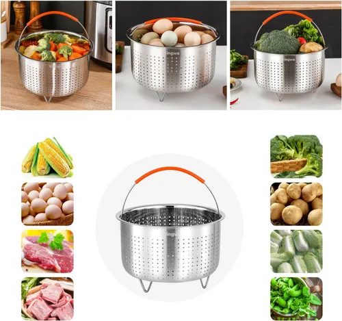 Vista 3 de Cesta de vapor para Instant Pot, inserto de cesta de vapor de verduras de acero inoxidable para ollas (3 cuartos)