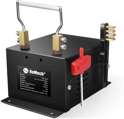 Vista 8 de ROMECH Cortador de cuerda eléctrico ajustable de 160 W, hoja térmica de cuchillo caliente, kit de herramientas de corte de montaje en banco