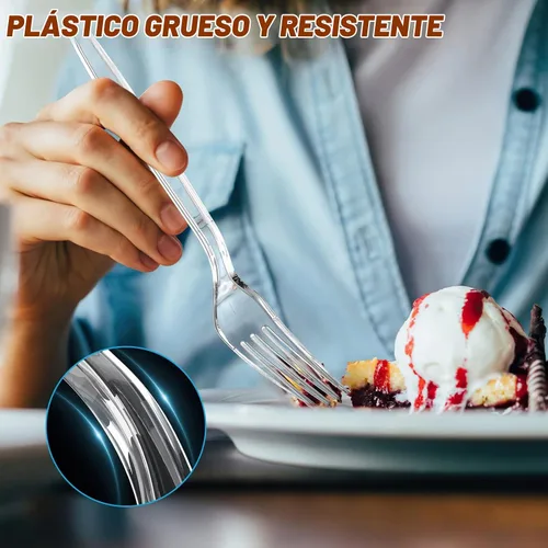 Vista 4 de Dipoo Tenedores de plástico transparente de 18 cm de alta resistencia con resistente al calor y sin BPA, cubiertos de plástico sólidos y duraderos