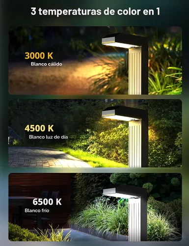 Vista 4 de COXSENI Paquete de 6 luces solares para caminos al aire libre, 3 colores en 1, iluminación de paisaje brillante con modos blancos fríos/cálidos/luz