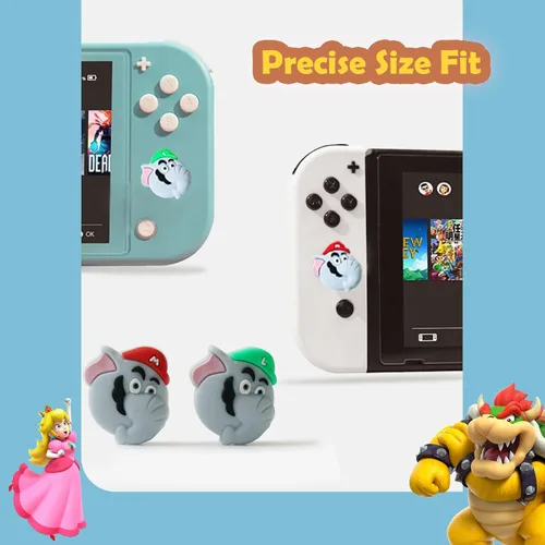 Vista 4 de 4 empuñaduras para el pulgar para Nintendo SwitchOLEDLite Joycon Controller, Mes Merry para Super Mario Bros Wonder Joy Con Joystick Tapas