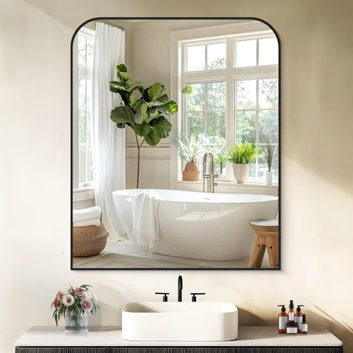 Vista 14 de COFENY Espejo de baño, espejo rectangular negro de 16 x 24 pulgadas para montar en la pared con marco delgado, espejos de tocador de baño para sobre