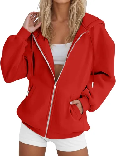 Vista 21 de JOFOW Sudaderas con capucha y cremallera para mujer 2026 Y2K 3- Negro