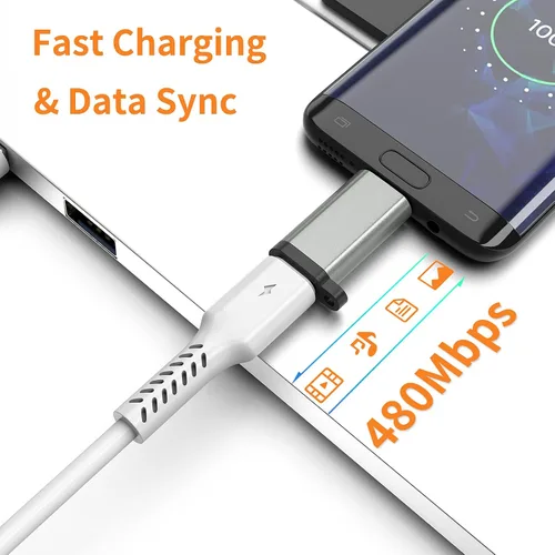 Vista 4 de Adaptador USB-C a Micro USB, paquete de 3 unidades USB tipo C hembra a micro USB macho convertidor USB C a Micro B 2.0 carga y sincronización