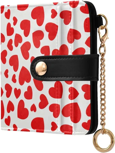 Vista 10 de Red Heart Black - Cartera para mujer, con bloqueo RFID, pequeña, delgada, tarjetero, plegable, compacta, de piel sintética, con bolsillo