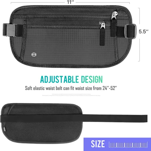 Vista 2 de WALNEW Cinturón de dinero de viaje Cartera de viaje oculta con bloqueo RFID, Negro, talla única , Cartera RFID