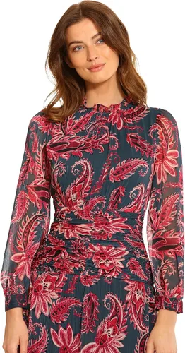 Vista 4 de Maggy London Vestido largo con cuello de volantes para mujer con detalle fruncido en la cintura, ocasión para eventos