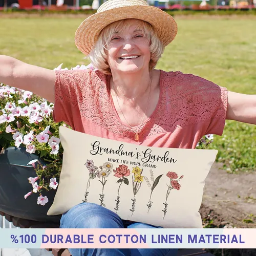 Vista 7 de Funda de almohada lumbar personalizada para el día de la madre Flores coloreadas jardín de la abuela