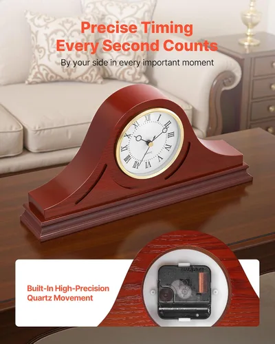 Vista 4 de VEVOR Reloj de abuelo de madera para repisa, reloj de mesa vintage de 6.4 pulgadas con movimiento de cuarzo incorporado, reloj de repisa silencioso