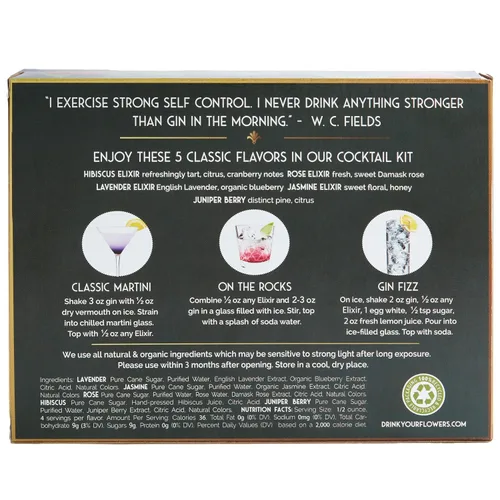 Vista 4 de Floral Elixir Co. - Kit de cóctel de jarabe de flores totalmente naturales - Set de regalo - Surtido de 5 elixires (2 onzas) (amantes de las ginebra)