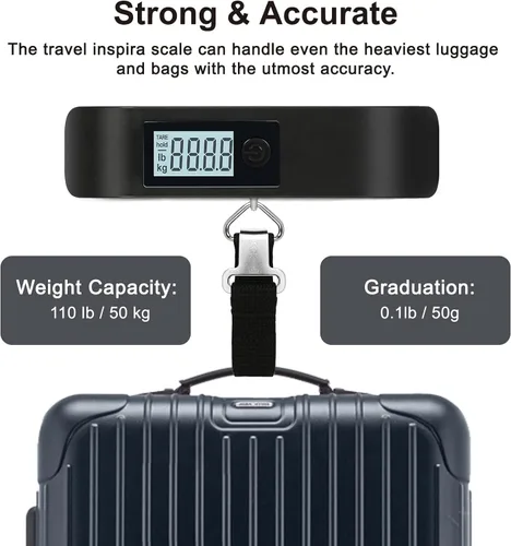 Vista 8 de travel inspira Báscula de equipaje, báscula digital de equipaje, báscula de equipaje, 110 libras110.2lbs, batería incluida, Báscula digital