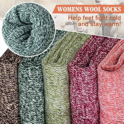 Vista 6 de YSense 5 Pairs Womens Wool Socks Thick Knit Warm Winter Socks for Women Cozy Comfy Socks Gifts