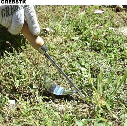 Vista 8 de GREBSTK - Horquilla de mano de acero inoxidable con mango de madera de haya, herramienta de jardín para airear, plantar, esparcir mantillo, quitar
