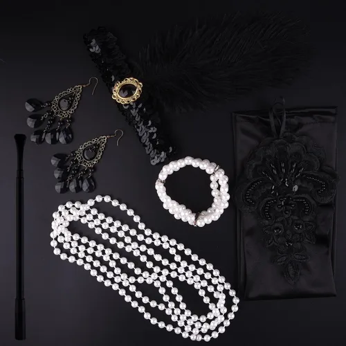 Vista 6 de FEPITO Juego de accesorios de los años 20 para mujer con diadema