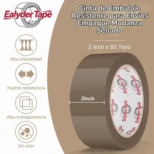 Vista 3 de Cinta de embalaje marrón de 2 pulgadas x 60 yardas, 3 rollos con dispensador - Cinta de sellado de paquetes resistente para envío, mudanza