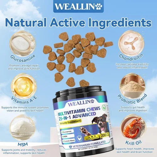 Vista 3 de Vitaminas y suplementos para perros con probióticos de glucosamina 200ct de El multivitamínico para perros es ingredientes de grado humano