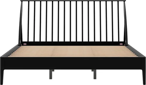 Vista 8 de JIVOIT Cama de plataforma de tamaño King con cabecera de 46.5 pulgadas de alto, marco de plataforma de madera de bambú maciza con listones de madera