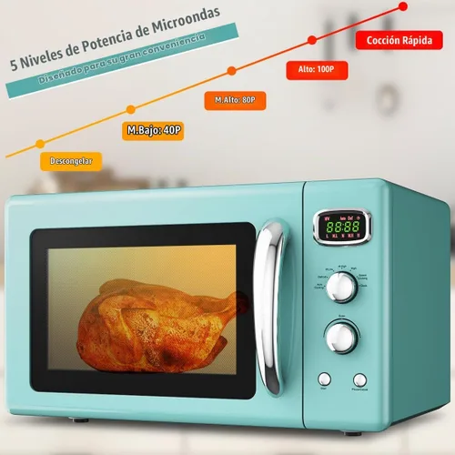 Vista 3 de ARLIME Microondas retro de 0.9 pies cúbicos, horno microondas de encimera Verde