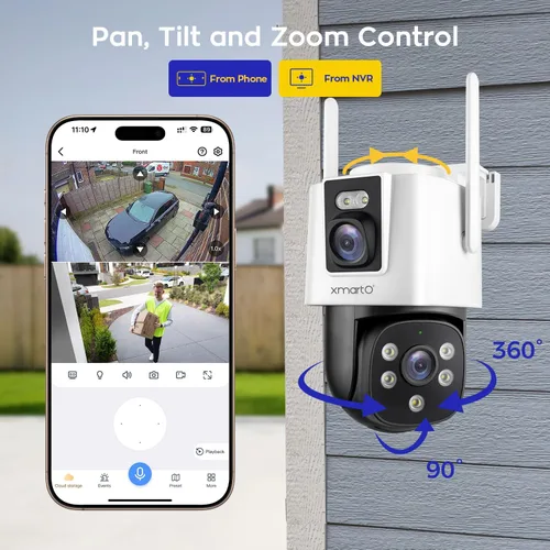 Vista 4 de xmartO [Dual-CAM 180+° FOV] Cámara de seguridad para el hogar WiFi 6 6MP 2 en 1 con seguimiento de IA, zoom de inclinación panorámica, banda dual