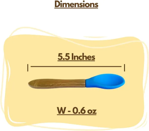 Vista 4 de Cucharas de bambú para bebé, paquete de 4 cucharas de destete para niños pequeños, cuchara de silicona con punta suave de mango de bambú, utensilio