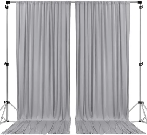 Vista 6 de AK TRADING CO. Cortinas de telón de fondo de poliéster beige de 10 x 10 pies con bolsillos para varillas - Cortinas para decoración de ventanas