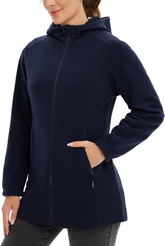 Vista 5 de BALEAF Chaqueta larga de forro polar con capucha y cremallera completa para mujer, abrigo de invierno suave y ligero